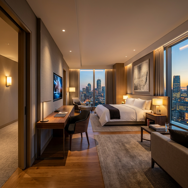 Luxury 5-star hotel suite from doorway perspective